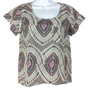 H.I.P. Tribal Print Blouse XS Polyester Made In USA
